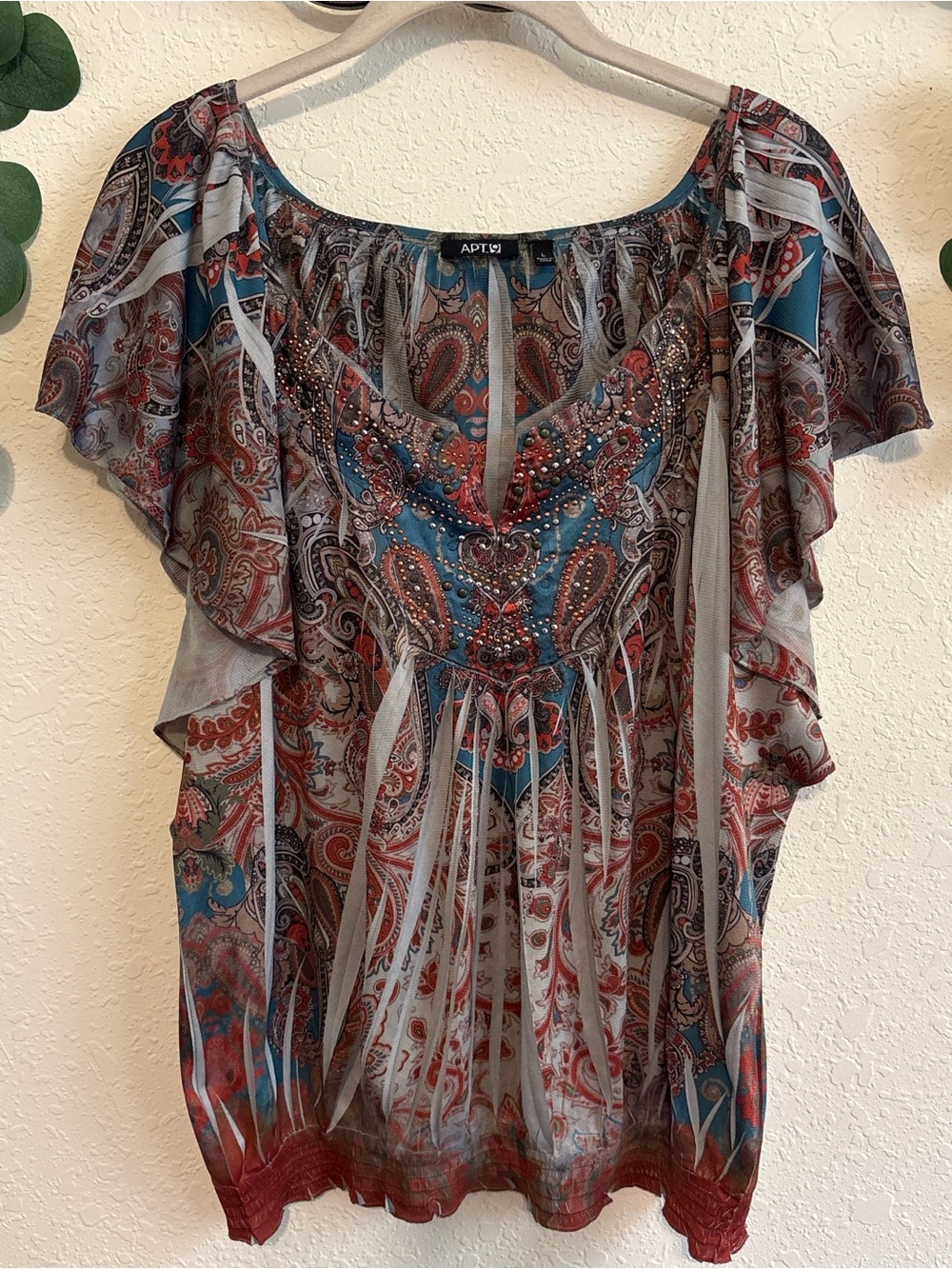 Y2K Boho Fairy Rhinestone Paisley Flutter-Sleeved Top✨
